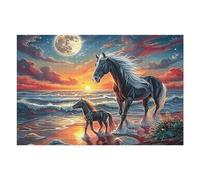 Moonlit Beach Dream Black Horse 1000 Piece Jigsaw Puzzle for All Ages Magical Cosmic Creatures Idea Spooky Fun High Resolution Print Home Decor Stress Relief 1000 PCS