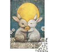 Moonlit Bunny Pair Puzzle for Adults 1000 Pieces, Rabbit Themed Animal Jigsaw, Calm Home Activity, 52x38cm/1000pcs