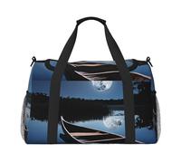 (Moonlit Canoe Allagash River) Durable Twill Travel Tote Bag Large Capacity Handheld & Crossbody Bag for Weekend Trips,Sports,and Outdoor Activities