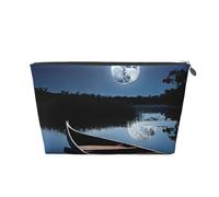 Moonlit Canoe Allagash River Leather Travel Wash Bag, A Fashionable and Practical Makeup Organizer