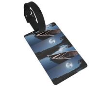 Moonlit Canoe Allagash River Luggage Tags for Suitcases with Strap, PVC Travel ID Baggage Bag Tags for Backpacks, Duffel, Sports or Carry-On, Name Card Slot, Suitcase Identify Labels for Women Men