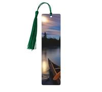 Moonlit Canoe Allagash River Print 5pcs Wooden Bookmarks with Tassels, Reading Page Markers Book Marks, Gifts for Men Women