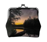 Moonlit Canoe Allagash River Print Change Purse Women's Coin Purse Small Pouches with Kiss Lock,for Coins Cards Small Items