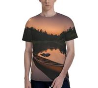 Moonlit Canoe Allagash River Print Fashion T-Shirt Short Sleeve Crew Neck Soft Comfortable Tee Casual Gym Office Use Black
