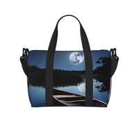Moonlit Canoe Allagash River Print Large Travel Duffel Bag Foldable Lightweight Weekender Bags, Carry On Overnight Tote Bags, Gym Duffel Bags Hospital Bags Yoga Bags For Women Men, Black, One Size