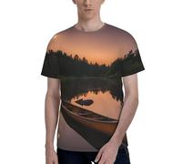 Moonlit Canoe Allagash River Print Men Short Sleeve T-Shirt Casual Summer Wear Breathable Comfortable Everyday Use Black