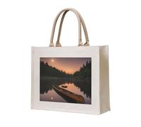 Moonlit Canoe Allagash River Print Tote Bag, Personalized Present Bag, Canvas Beach Travel Bag, Shopping Bags, Gift For Women Mom