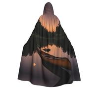 Moonlit Canoe Allagash River Print Unisex Adults Hooded Cloak Cape,Hooded Robe Cloak,Oversized Hood Cloak,Halloween Cloak