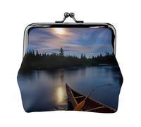 Moonlit Canoe Allagash River Print Women's Mini Coin Purse Leather Wallet Pouch for Daily Use and Gifts 1PCS