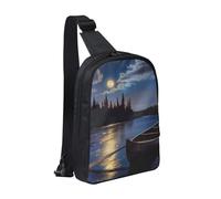 Moonlit Canoe Allagash River Printed Chest Bag Sling Bag for Men Women, Waterproof Crossbody Backpack Men Bag for Runner Workout Hiking Cycling Travel