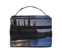 Moonlit Canoe Allagash River Printed Makeup Bag Travel Cosmetic Bags for Women Cosmetic Storage Bag Zipper Toiletry Bag Organizer with Handle
