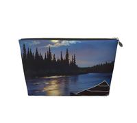 Moonlit Canoe Allagash River Printed Travel Cosmetic Bags with Gold Zipper Makeup Organizer Cosmetic Case Toiletry Bag for Women Mom Girls