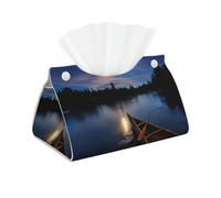 Moonlit Canoe Allagash River Smooth, Wear-Resistant, Waterproof Leather Tissue Bag, Car-Mounted Decorative Tissue Box, Suitable For Home And Business.