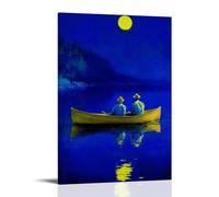 Moonlit Canoe Trip Wall Art, Serene Decor for Living Room And Bedroom Poster Wall Art Canvas Aesthetic Cover Poster Vintage Music And Movies Decorative Painting for Living Room Bed Room 24x36inch(60x9