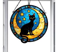 Moonlit Cat Acrylic Window Ornament, Hanging Sun Catcher Pendant, Decorative Art Piece for Studio, Bedroom, Balcony, Café, and Pet Memorial Display, 7.87x7.87 inches