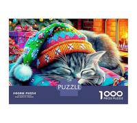 Moonlit Cat Garden 1000 Pieces Jigsaw Puzzles Engaging Family Games Christmas Cat with Hat Jigsaw Puzzle Unique Puzzle Gift for Adults And Kids 52x38cm/1000pcs