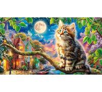 Moonlit-Cat-on-Branch 1000 Piece Puzzle Game Recycled Paper Educational Game Challenge Fun and Challenging Family Game Great Gift Idea for Women, Gifts for Men 70x50/1000pcs