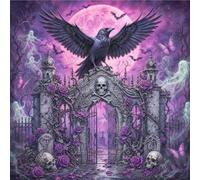 Moonlit Cemetery Crow Halloween Diamond Painting Kit for Adults, 5D Square Full Drill Diamond Art Craft with Tools, DIY Rhinestone Canvas Gift Box, Wall Art Decor 17.72x17.72 Inch