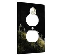 Moonlit Cemetery Light Switch Cover Plates/Outlet Covers, Halloween Graveyard Theme for Spooky Decor, Thermoplastic Wall Plates, Standard Size Single Duplex Outlet
