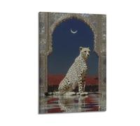 Moonlit Cheetah at Archway Wall Art, Wildlife Poster, Glittering Print, Exotic Canvas Picture Artistic Wall Mural Modern Hanging Decor Poster08x12inch(20x30cm)