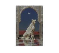 Moonlit Cheetah at Archway Wall Art, Wildlife Poster, Glittering Print, Exotic Canvas Picture Artistic Wall Mural Modern Hanging Decor Poster08x12inch(20x30cm)