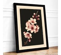Moonlit Cherry Blossom Botanical Framed Wall Art Print A1 Black Frame