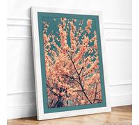 Moonlit Cherry Blossom Botanical Framed Wall Art Print A1 White Frame