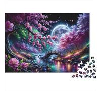 Moonlit Cherry Blossom Bridge 1000 Piece Jigsaw Puzzle Paper for Adults Night Scene Floral Relaxation Home Decor 70x50cm/1000pcs