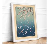 Moonlit Cherry Blossom Japandi Framed Wall Art Print A1 (84.1×59.4cm) White, Wall Decor for Living Room, Bedroom, Office & Home, Ready to Hang, Art Gift