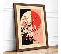 Moonlit Cherry Blossom Japandi Framed Wall Art Print A3 (42×29.7cm) Walnut, Wall Decor for Living Room, Bedroom, Office & Home, Ready to Hang, Art Gift