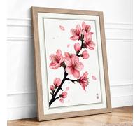 Moonlit Cherry Blossom Japandi Framed Wall Art Print A4 (29.7×21cm) Oak, Wall Decor for Living Room, Bedroom, Office & Home, Ready to Hang, Art Gift