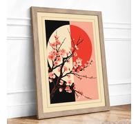 Moonlit Cherry Blossom Japandi Framed Wall Art Print A4 (29.7×21cm) Oak, Wall Decor for Living Room, Bedroom, Office & Home, Ready to Hang, Art Gift