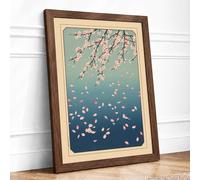 Moonlit Cherry Blossom Japandi Framed Wall Art Print A4 (29.7×21cm) Walnut, Wall Decor for Living Room, Bedroom, Office & Home, Ready to Hang, Art Gift
