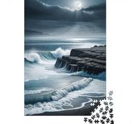 Moonlit Coastal Rocks 1000 Piece Cardboard Jigsaw Puzzle for Adult Stress Relief Seekers Home Entertainment Unique Pattern 70x50cm/1000pcs
