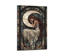 Moonlit Contemplation Wall Art, Serene Print, Fantasy Poster, Peaceful Canvas Picture Artistic Wall Mural Modern Hanging Decor Poster16x24inch(40x60cm)