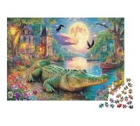 Moonlit Crocodile Scene 100% Recycled Cardboard Magical Swan 1000 Piece Puzzle for Adults The Impossible Challenge Fun Present 70x50cm/1000pcs