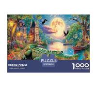 Moonlit Crocodile Scene 1000 Pieces Puzzle Game - Crocodile by Castle The Whole Family Fun And Challenging Activity for Home Decompression38x26cm/1000pcs