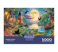 Moonlit Crocodile Scene 1000Piece JigsawPuzzleCrocodile Village Lake ForAdult Challenging LargePiecePuzzles Age12+byth ThemeFlowersandBirds Uncover The Puzzle 70x50cm/1000pcs
