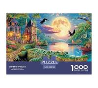 Moonlit Crocodile SceneUltimate Challenge Jigsaw Puzzles for Adults Conquer The 1000-Piece (Advanced) Impossible, Hard, And Difficult Challenging Puzzle Educational Games - This Is The Pinnacle Gift