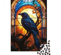 Moonlit Crow Stained Glass 1000-Piece Puzzle for Adults, 70x50cm/1000pcs; A Practical Gift for Quiet Leisure Time; Low-dust White Cardboard Pieces