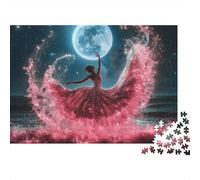 Moonlit Dance Fantasy 1000 Piece Puzzle for Adults Dancer in Pink Petals Beneath Full Moon Glow Premium Sturdy Challenging Stress Relief 38x26cm/1000pcs