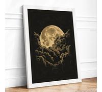 Moonlit Darkness Vintage Framed Wall Art Print A4 (29.7×21cm) White, Wall Decor for Living Room, Bedroom, Office & Home, Ready to Hang, Art Gift