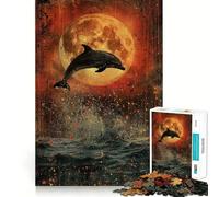 Moonlit Dolphin Leap Puzzles for Teenagers 1000 Pieces Logic Build Anxiety Relief Fun Challenge Art Display (50x75cm)