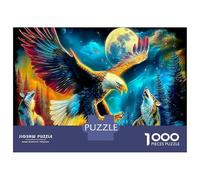 Moonlit Eagle & Wolf 1000 Piece Difficult Puzzle Wild Nocturnal Wildlife View - Eco-Conscious Premium Card & Brain Training Adult Puzzle - Adult Puzzle Enthusiasts 52x38cm/1000pcs Great Gift for Adult