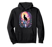 Moonlit Familiar - Mystical Halloween Cat with Wildflowers Pullover Hoodie