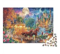 Moonlit Fantasy Paper Cinderella Carriage with Horses at Castle Jigsaw Puzzle Set for Adults Educational Gift Relaxing Activity 70x50cm/1000pcs