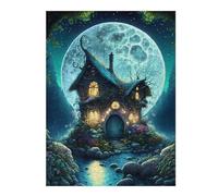 Moonlit Forest Cottage Illustrated Jigsaw Puzzle for Adults, 500 PCS