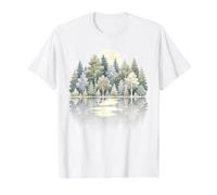 Moonlit Forest Nature Landscape Reflection Evergreen Trees Value Graphic T-Shirt, Men, White, XL