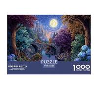 Moonlit Forest Scene 1000 Piece Jigsaw Puzzle 1000 Pieces Puzzle Game Romantic Bridge Paper for Adults Relaxing Home Decor Gift 38x26cm/1000pcs