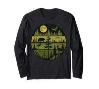 Moonlit Forest Wildlife Silhouette Layered Woods Scene Long Sleeve T-Shirt